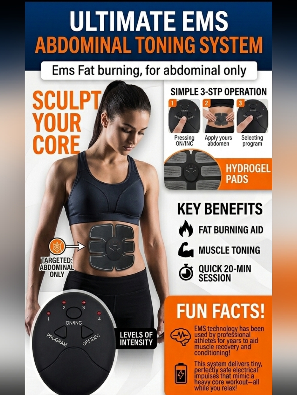 EMS Abdominal Muscle Toner Pad - Black